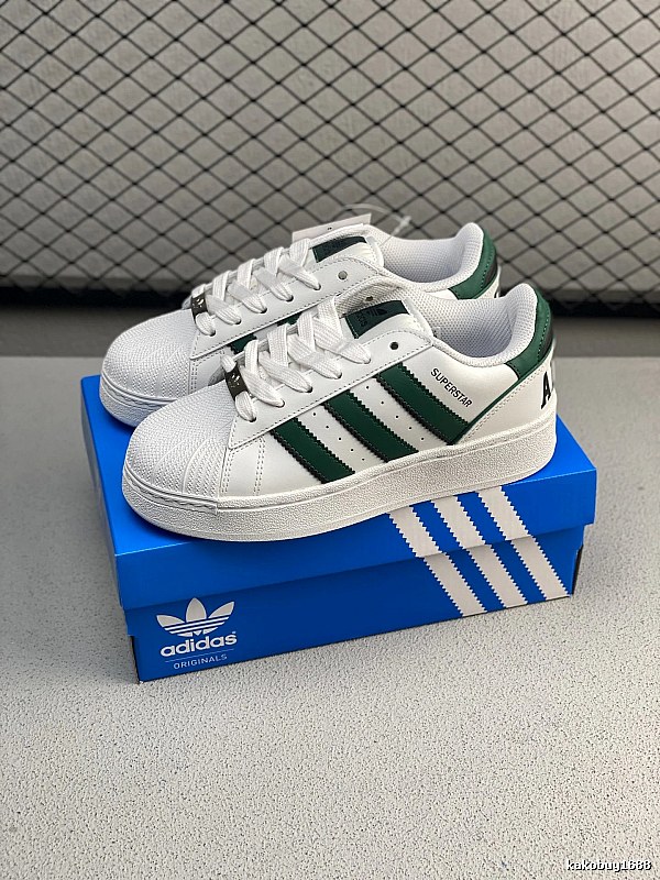Adidas Shell-Toe Sneakers, Minimal Cupsole in White and Green