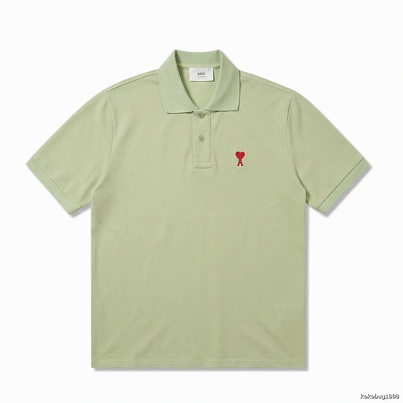 AMI Love Series Simple Style Light Green Polo Shirt
