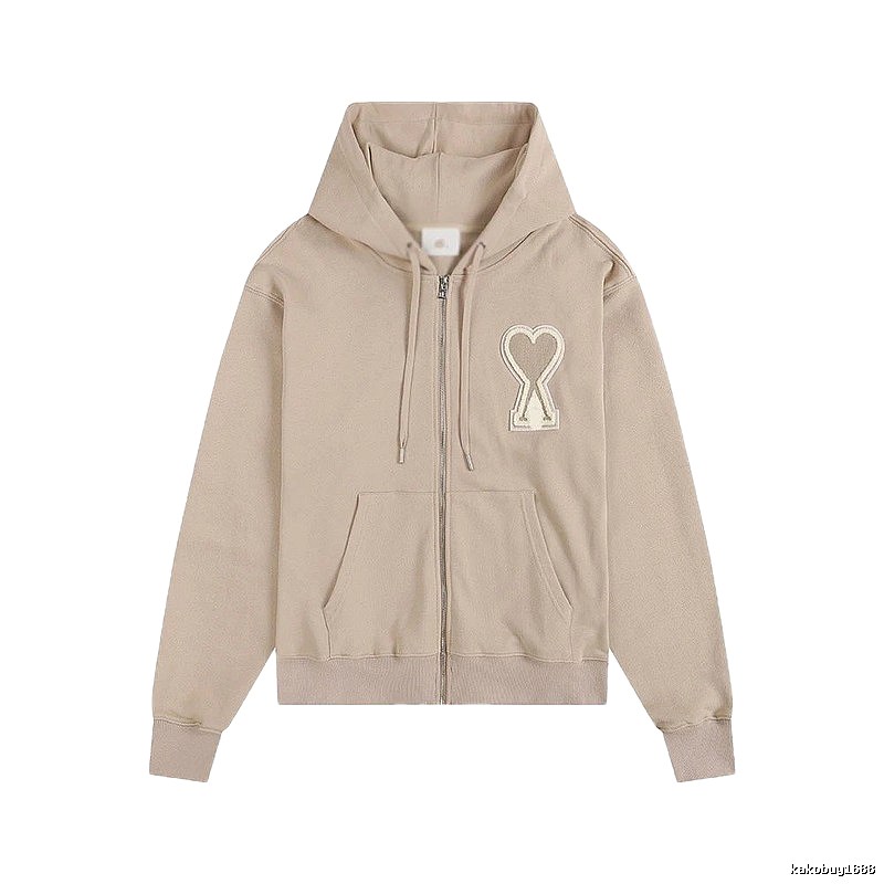 AMI Love Zipper Beige Sweatshirt