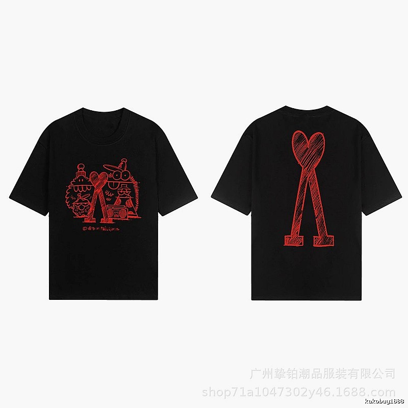 AMI red graffiti-style short-sleeve shirt