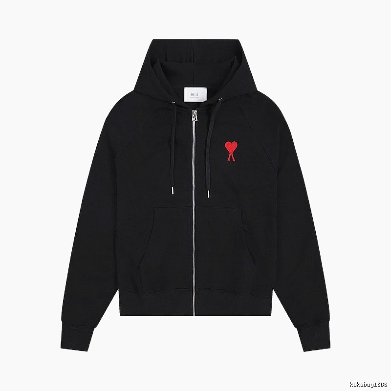 AMI Red Heart Embroidery Trendy Cool Black Sweatshirt