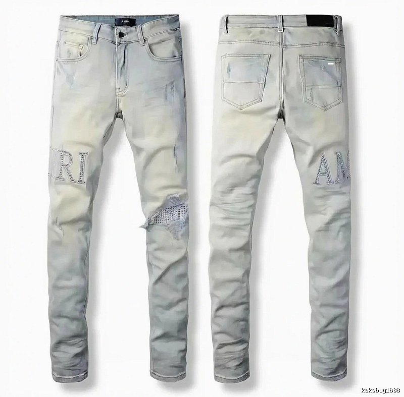 AMIRI Ripped Trendy Brand Light Gray Jeans