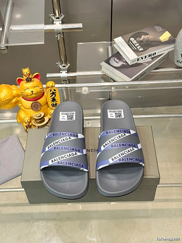 Balenciaga All-over Logo Print Trendy Cool Grey Slides