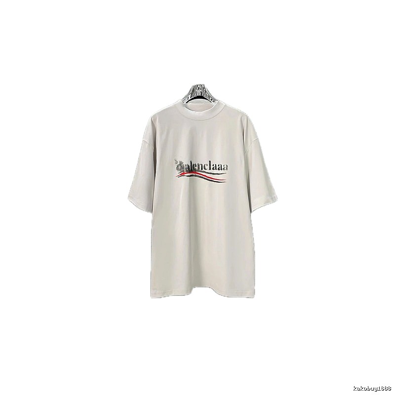 Balenciaga alphabet-style white T-shirt.
