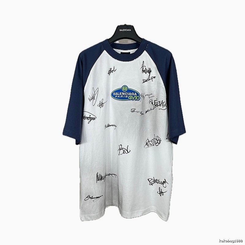 Balenciaga Blue and White Signature Style T-shirt