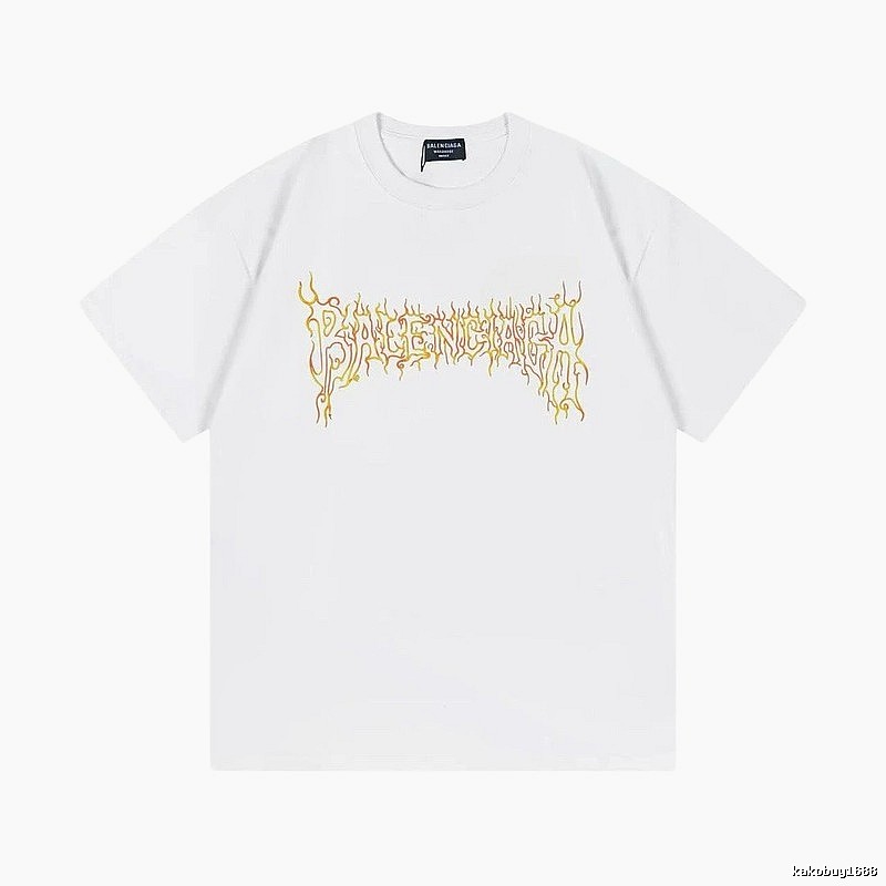 Balenciaga Gothic Style Flame Print White T-Shirt