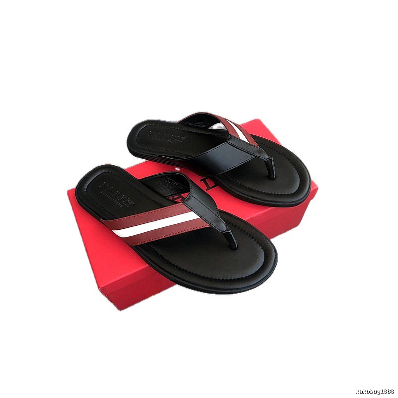 BALLY Classic Striped Casual Black and Red Flip-Flops