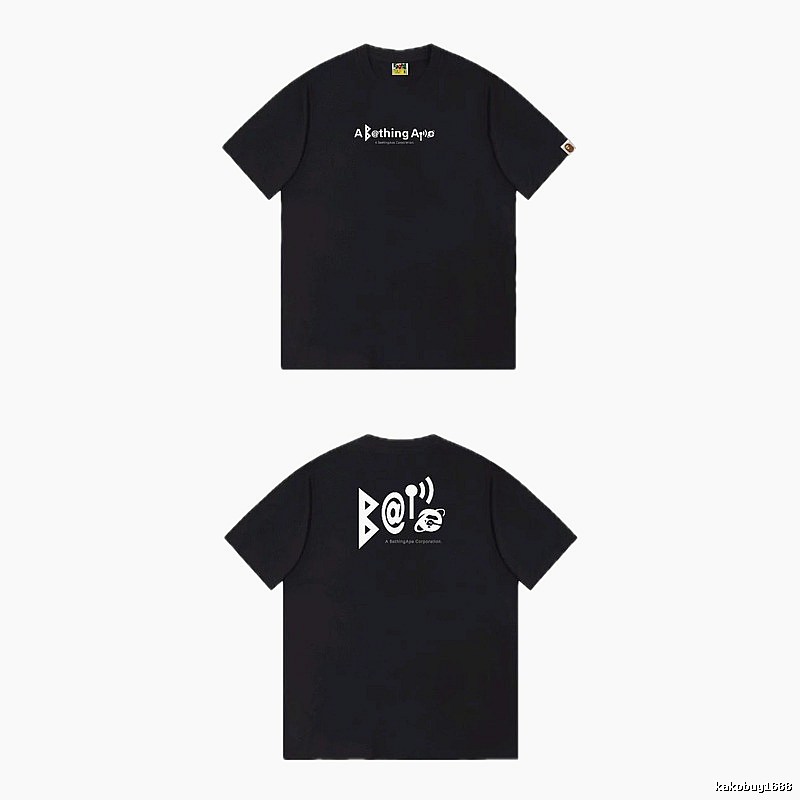 Bape letter - printed short - sleeved black T - shirt