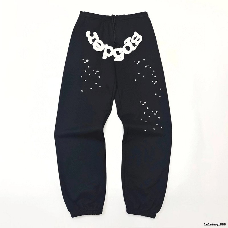 Bold White Branding Sp5der Logo Sweatpants in Black