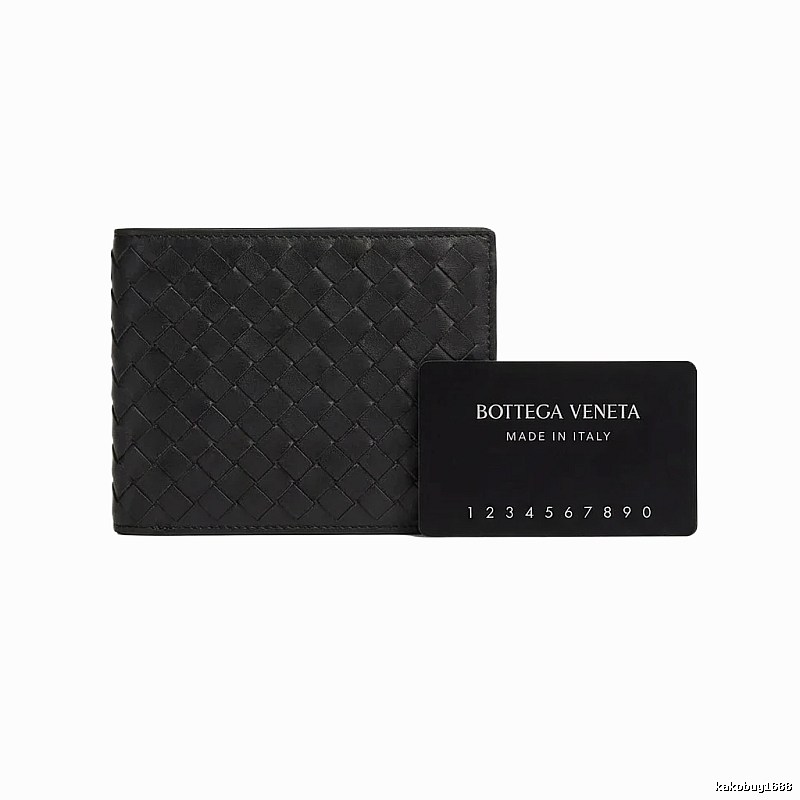 Bottega Veneta Woven Style Black Short Wallet