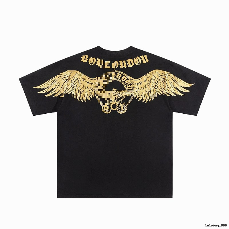 BOY Street Style Black Short-sleeve T-shirt with Gold Foil Stamped Wings