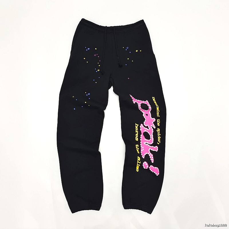 Bright Pink Side Lettering And Paint Speckles Logo Sweatpants - Sp5der Layering Edit