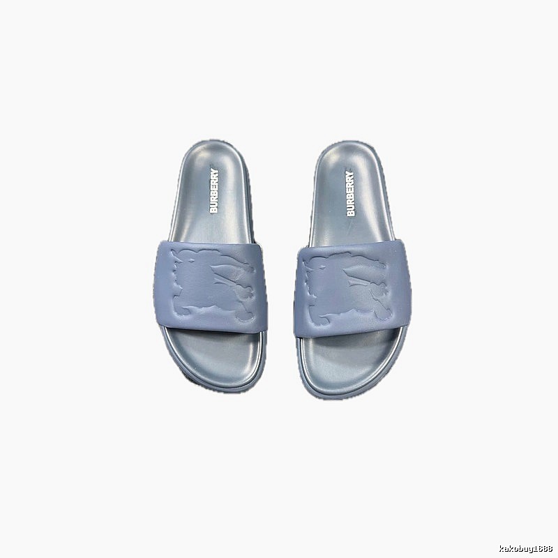 Burberry Equestrian Knight Collection Minimalist Grey-Blue Slide Sandals