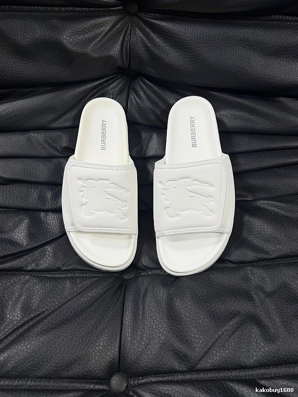 Burberry Knight Logo Minimalist Style White Slide Sandals