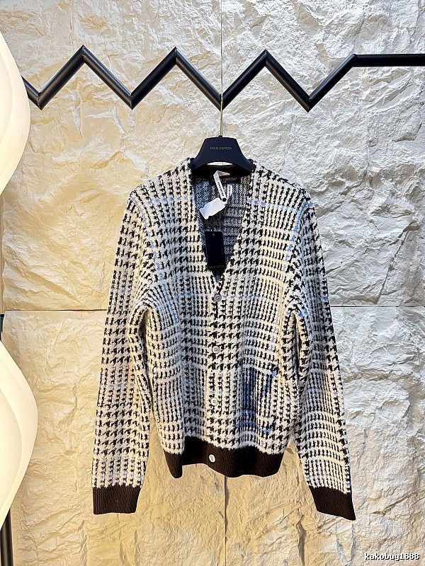 Cardigan with Cream and Navy Check Cardigan Neutral Color