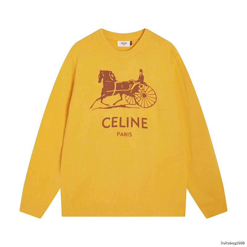 CELINE Yellow Logo Knit Sweater for Travel Packing