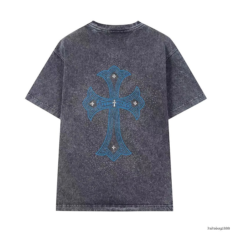 Chrome Hearts Blue Cross Vintage Charcoal Gray Short Sleeve T-shirt