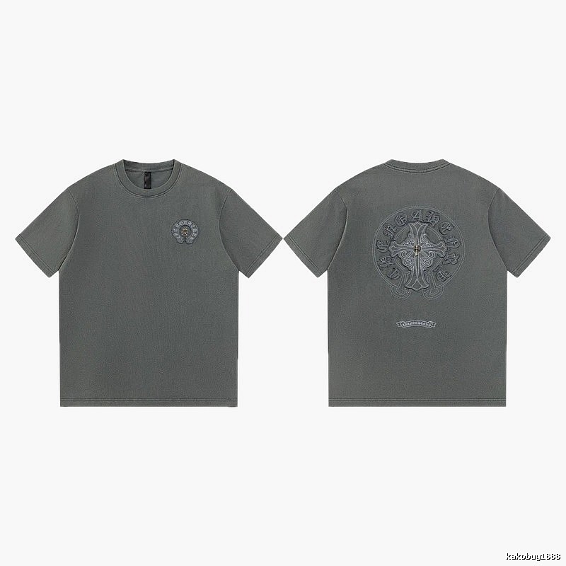 Chrome Hearts Cross Embroidered High Street Dark Grey Short-sleeve T-Shirt