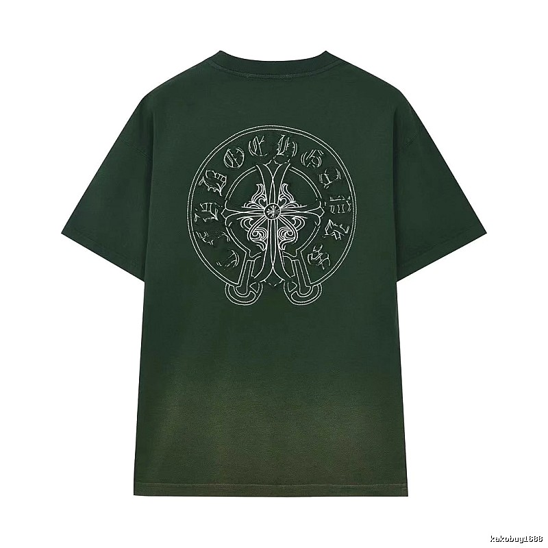 Chrome Hearts Cross-Embroidered Vintage Dark Green Short-Sleeve T-Shirt