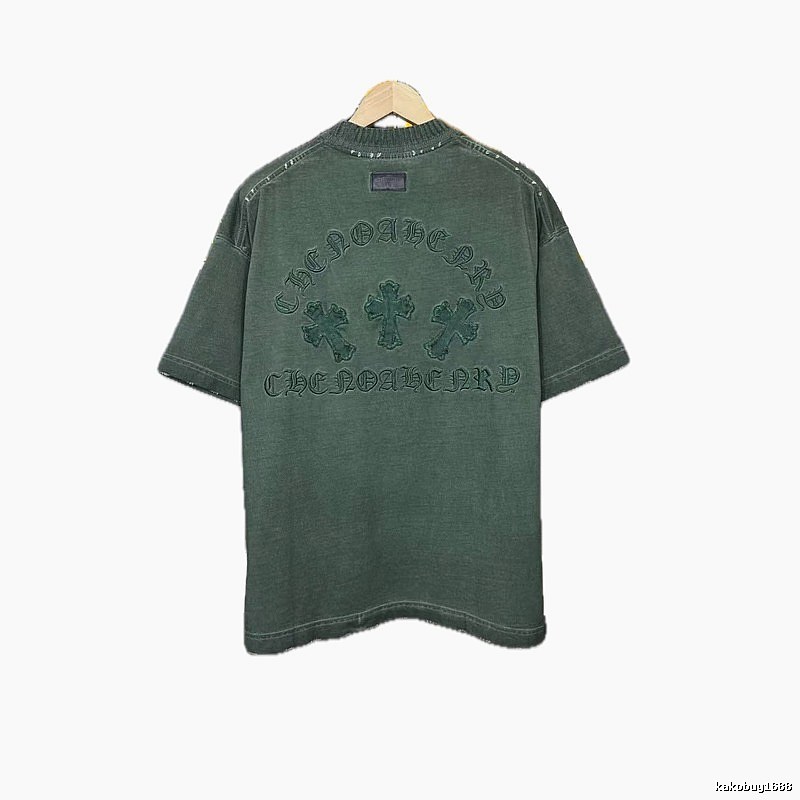 Chrome Hearts Cross Embroidered Vintage Dark Green Short-Sleeve T-Shirt