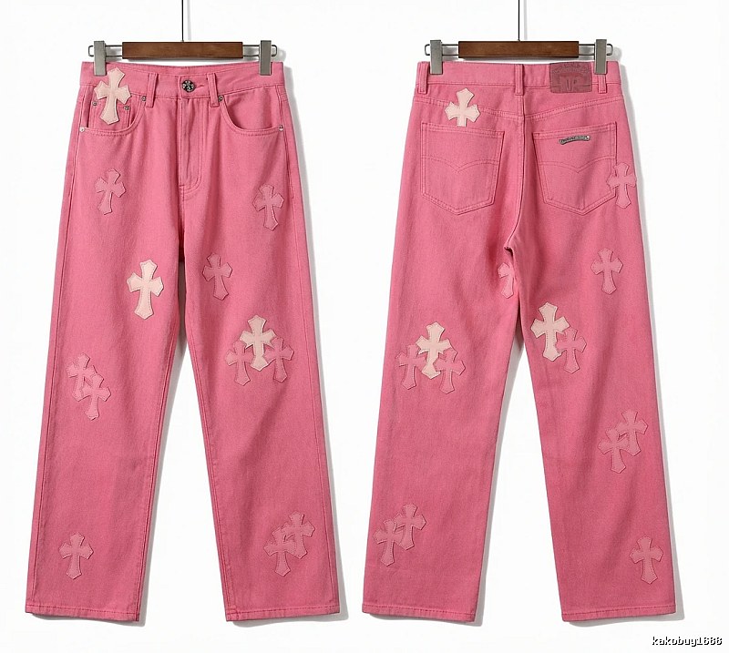 Chrome Hearts cross pink jeans