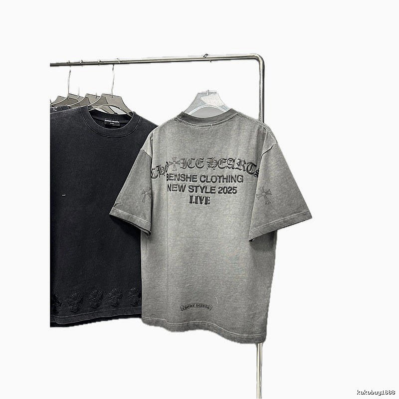 Chrome Hearts Cross Print Vintage Street Style Grey Short-Sleeve T-Shirt
