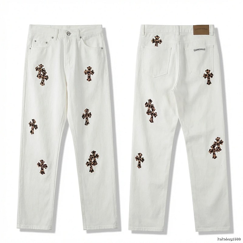 Chrome Hearts Cross Trendy Cool White Jeans