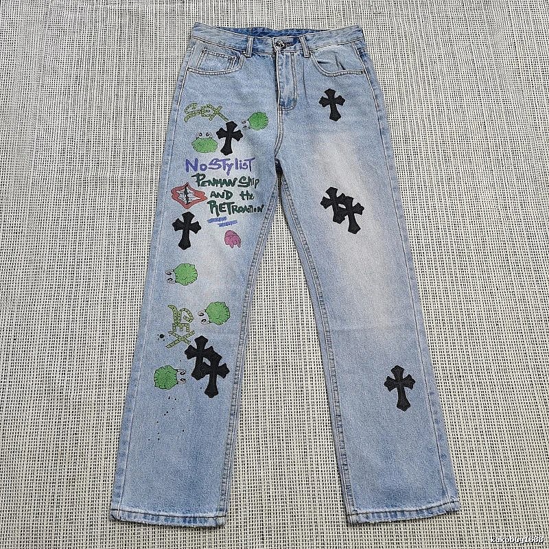 Chrome Hearts Logo Detail Cross patch jeans White Jeans Black with Relaxed Feel