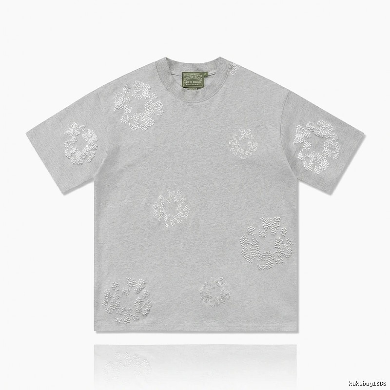 DENIM TEARS Retro - Style Light Gray T - Shirt