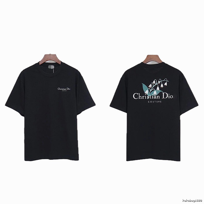 Dior Casual Black T-Shirt with Lily of the Valley Print