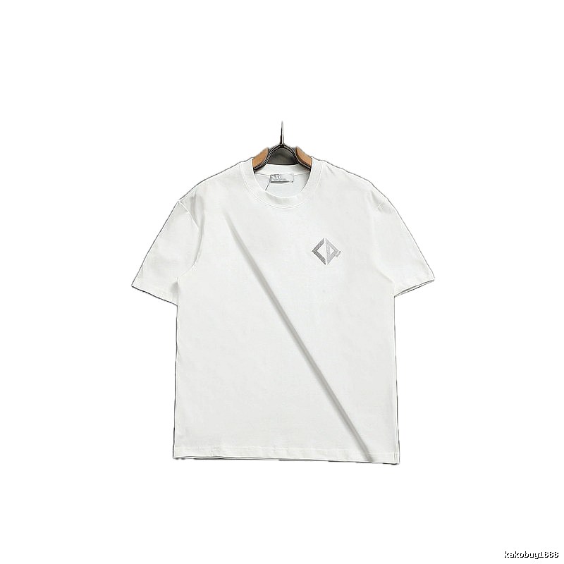 Dior Diamond Check Embroidered Minimalist Style White Short-Sleeve T-Shirt