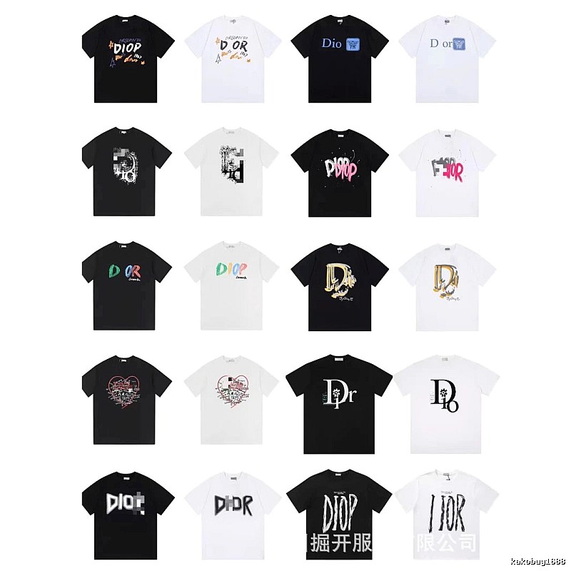 Dior Graffiti Cool & Trendy Style Black and White Short-sleeve T-shirt