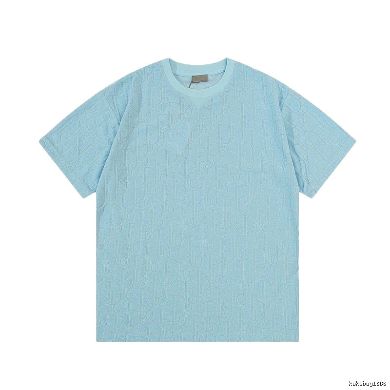 Dior Monogram All-over Print Light Luxury Style Light Blue T-Shirt