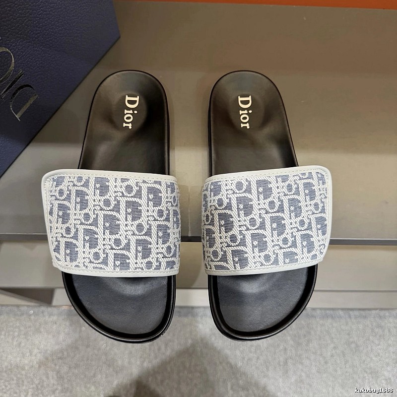 Dior Oblique Collection Light Luxury Style Blue-Gray Slippers