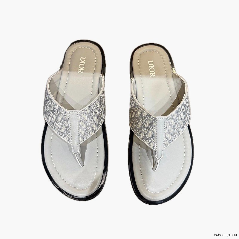 Dior Oblique Collection Light Luxury Style Light Gray Flip-Flops