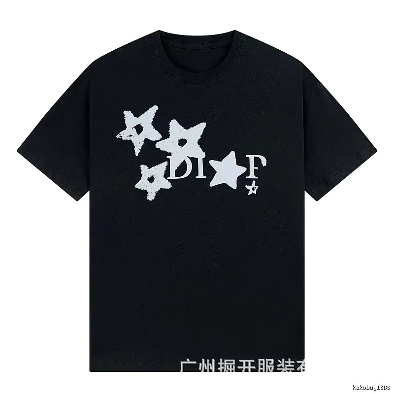 Dior Star Print Street Style Black T-Shirt