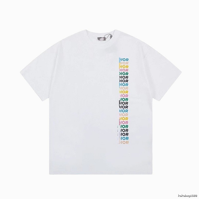 Dior Trendy Style Side-row Colored Print White T-Shirt
