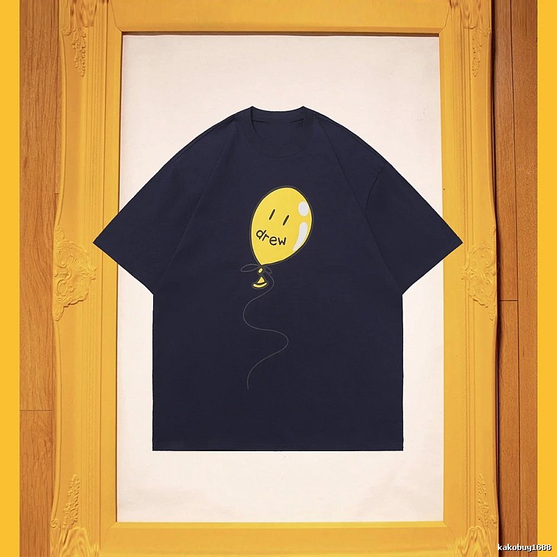 DREW Balloon Smiley Street Style Navy Blue Short Sleeve T-Shirt