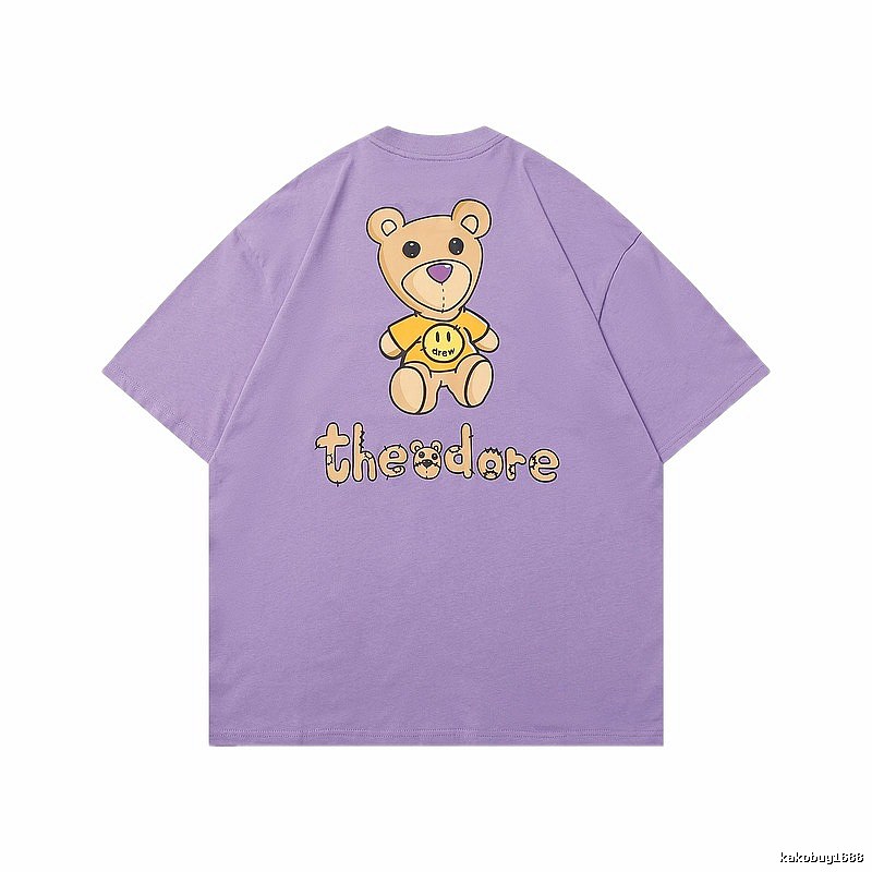 DREW Bear Print Street Style Purple T-shirt