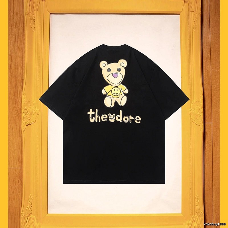 DREW Bear Print Streetwear Brand Black Short Sleeve T-shirt