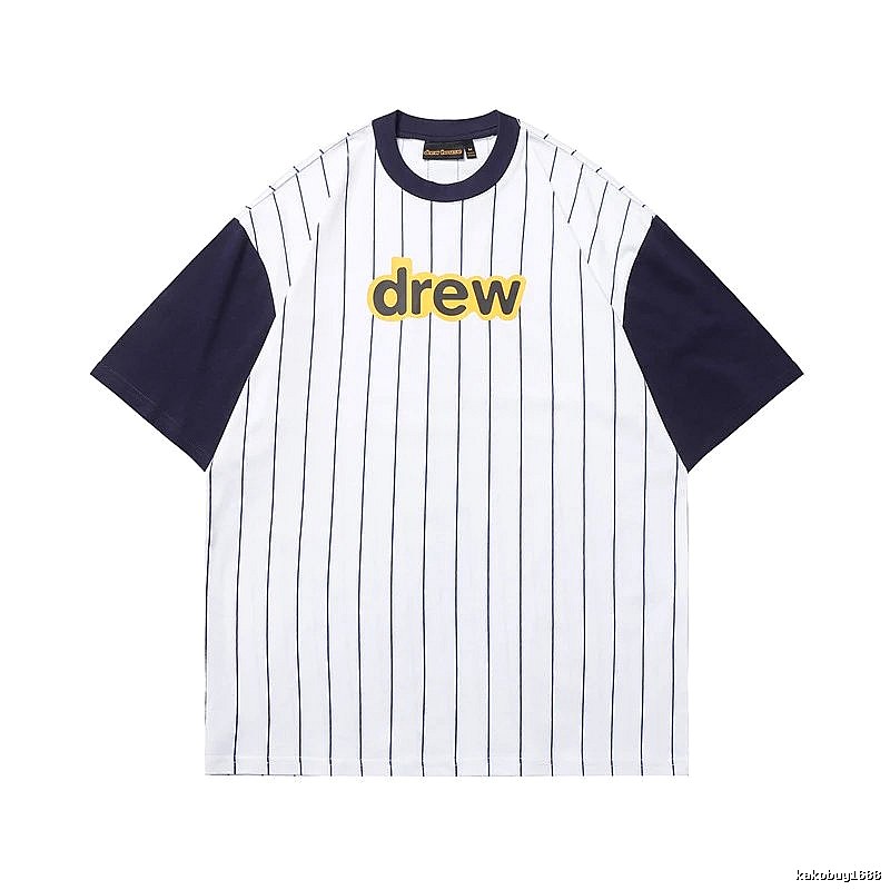 DREW Letter Baseball Style Navy and White Colorblock Short Sleeve T-shirt