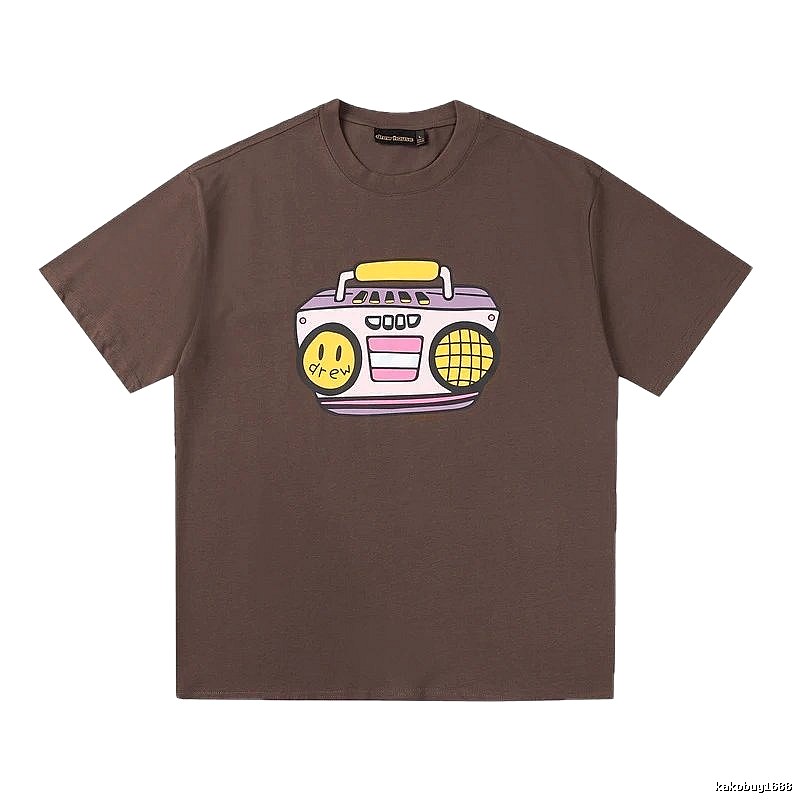 DREW Radio Print Street Style Brown T-Shirt