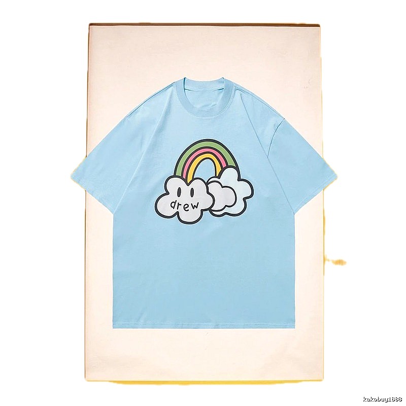 DREW Rainbow Cloud Casual Style Light Blue Short Sleeve T-Shirt