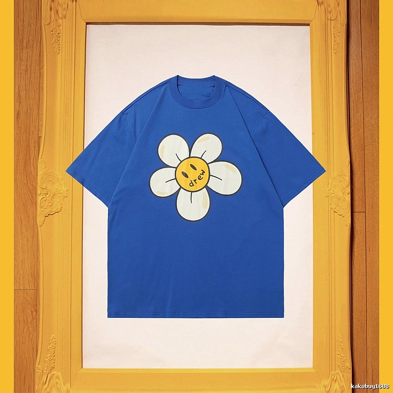 DREW Smiley Face Floral Street Style Blue T-shirt