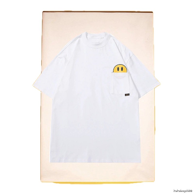 DREW Smiley Face Pocket Street Style White T-Shirt