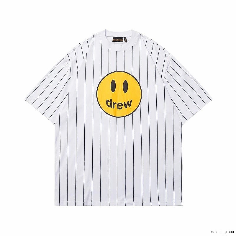 DREW Smiley Face Street Style White Striped T-shirt