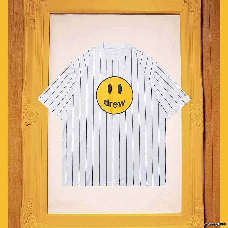 DREW Smiley Series Street Style White Striped Short Sleeve T-shirt