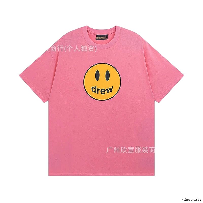 DREW Smiley Series Street Trend Style Pink Short Sleeve T-Shirt