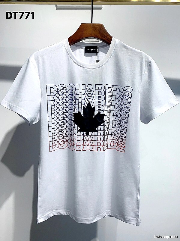 DSQUARED2 Maple Leaf Printed Streetwear White Short-sleeve T-shirt