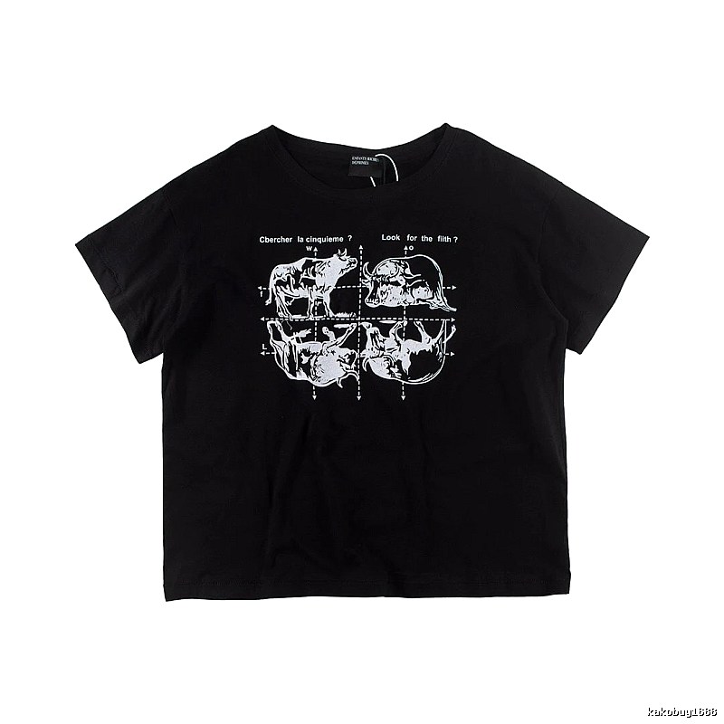 ERD Bull Print Street Style Black Short Sleeve T-shirt